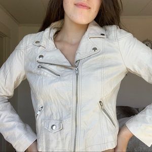H&M Pale Pink/Cream Cropped Leather Jacket